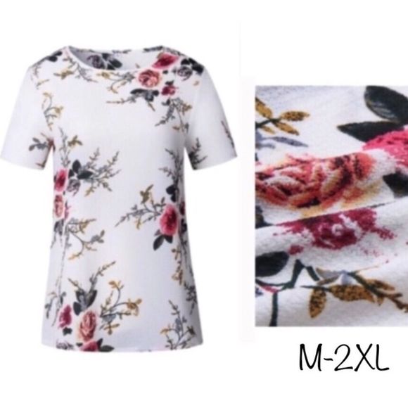 White Floral Chiffon Blouse M-2XL - Picture 2 of 8